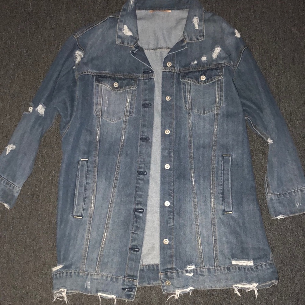 Long Distressed Denim Jacket